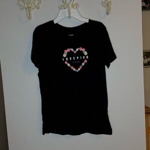 Victoria's Secret Black Tee with Floral Heart Design